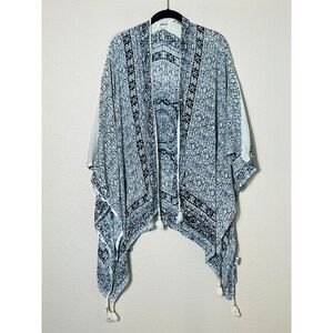 Mimi Viscose Black White Shawl Kimono Boho Wrap Layering India Large Cover Up